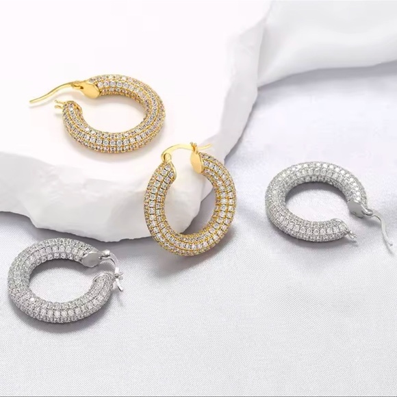 Baby Amalfi Pave Hoops Crystal Gold Earrings - Picture 3 of 13